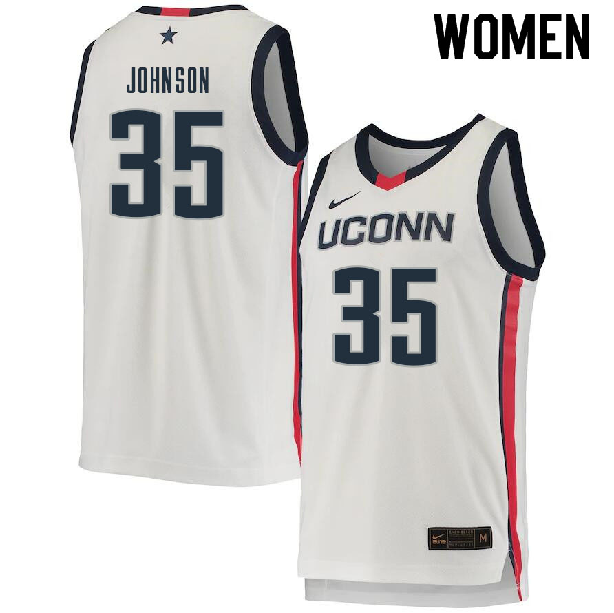 Women #35 Samson Johnson Uconn Huskies College Basketball Jerseys Sale-White